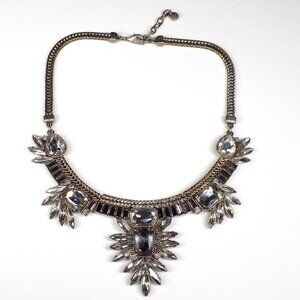 LOFT Statement Necklace Deco Sparkly White Colorless and Smoky Stones Cluster